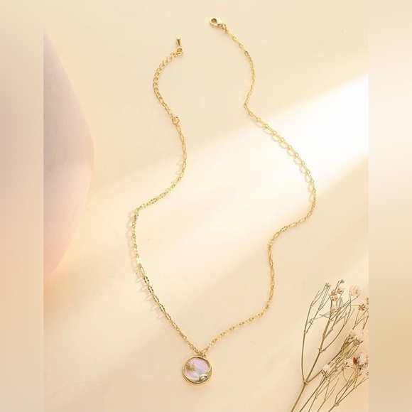 “Mother of Pearl Moon & Star” White Iridescent Shell Crescent Starburst Necklace - Picture 16 of 16